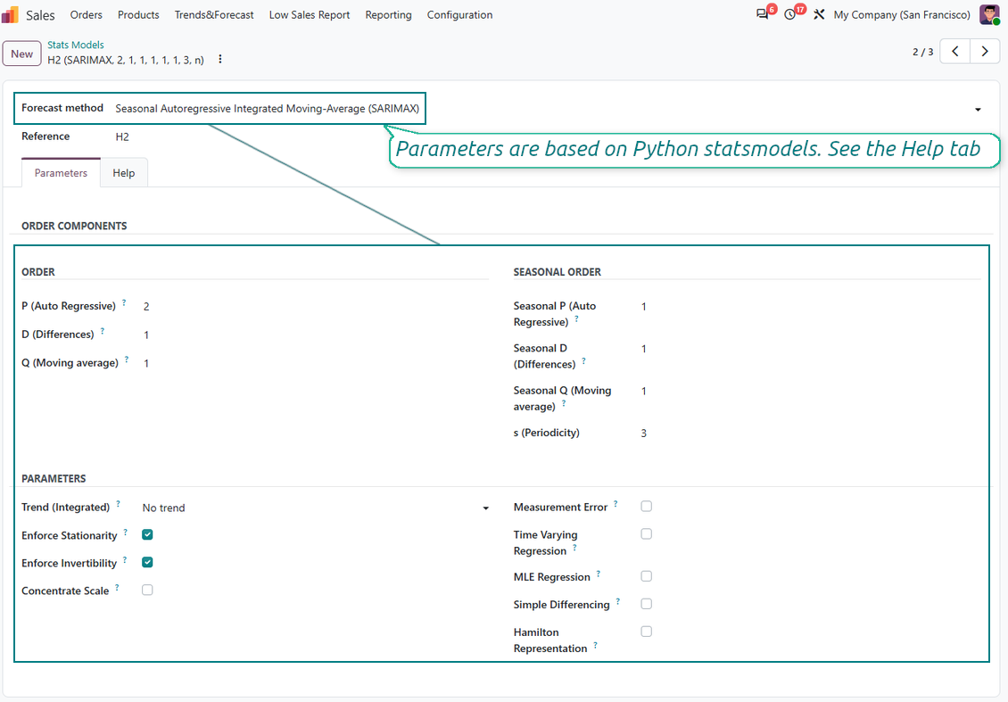 Statsmodel settings