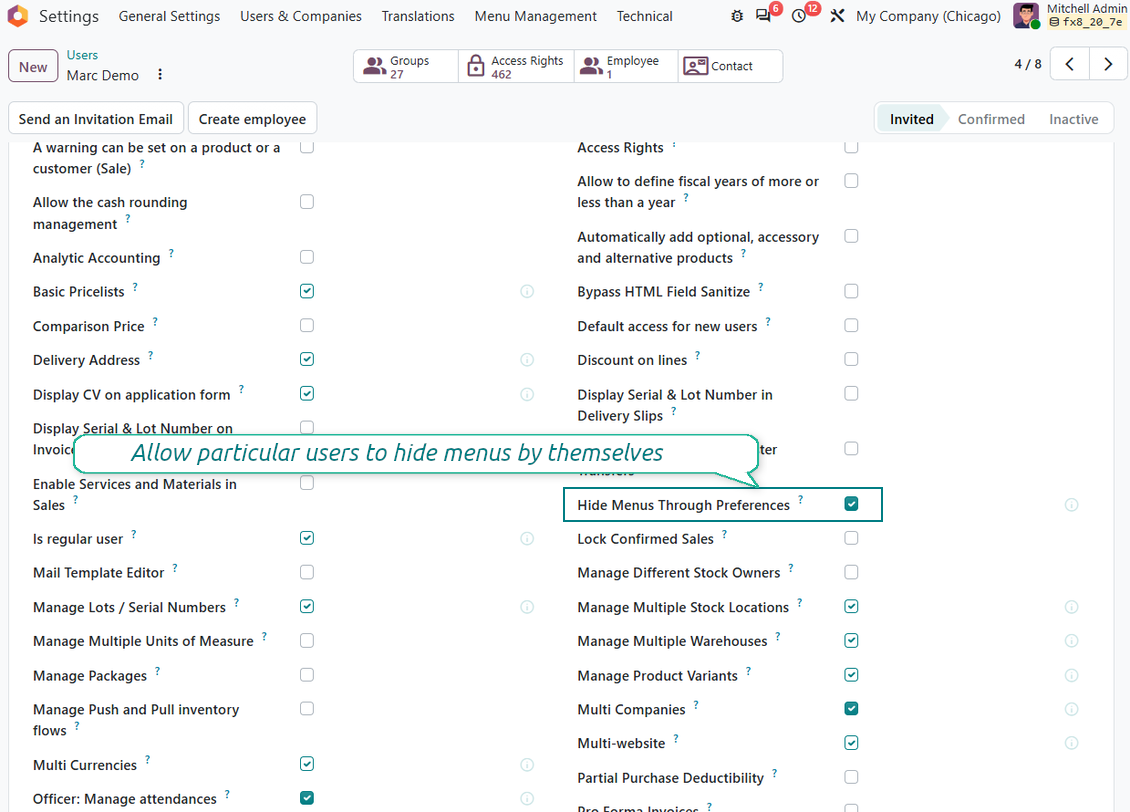 Odoo menu access rights