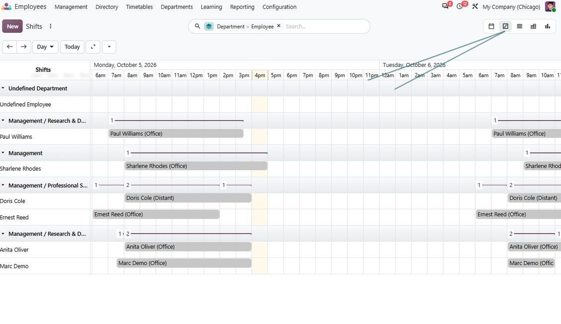 Gantt view for Odoo shifts