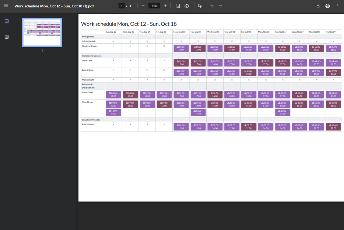 Odoo work schedule report