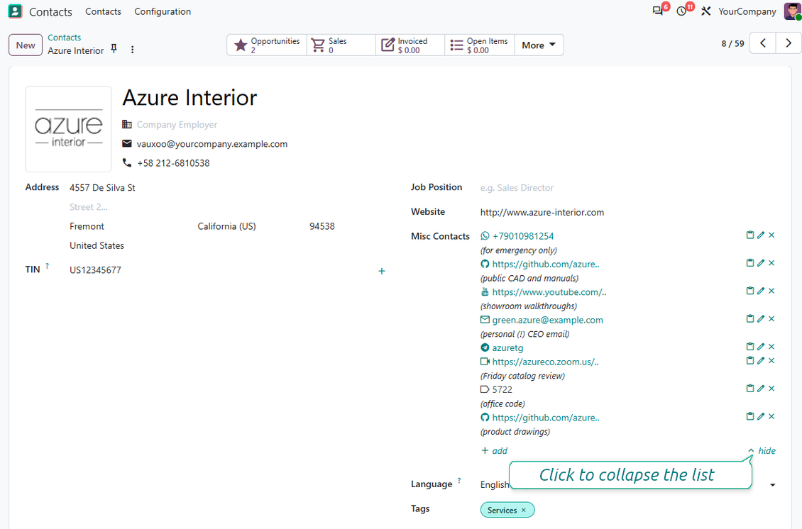 Partner form showing structured extra phones chats and social links