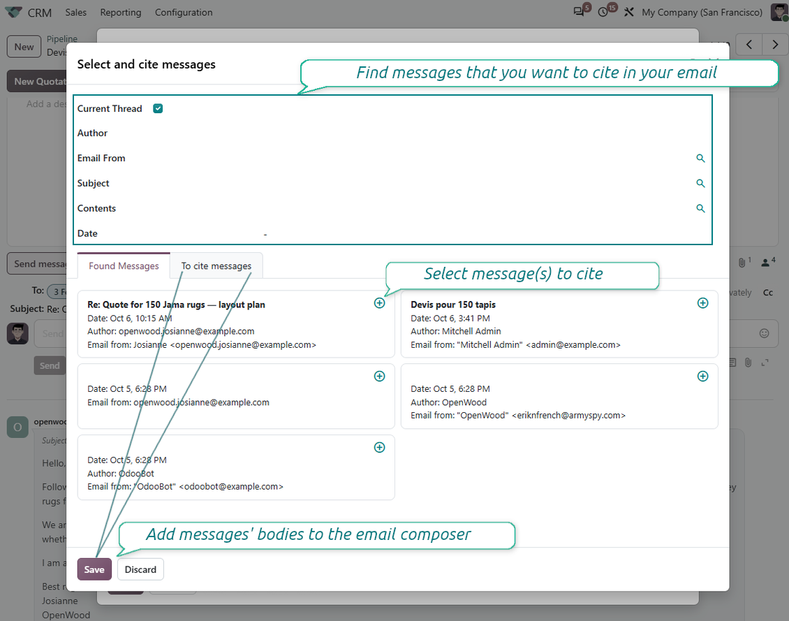 Cite Message wizard with filters for author subject and dates