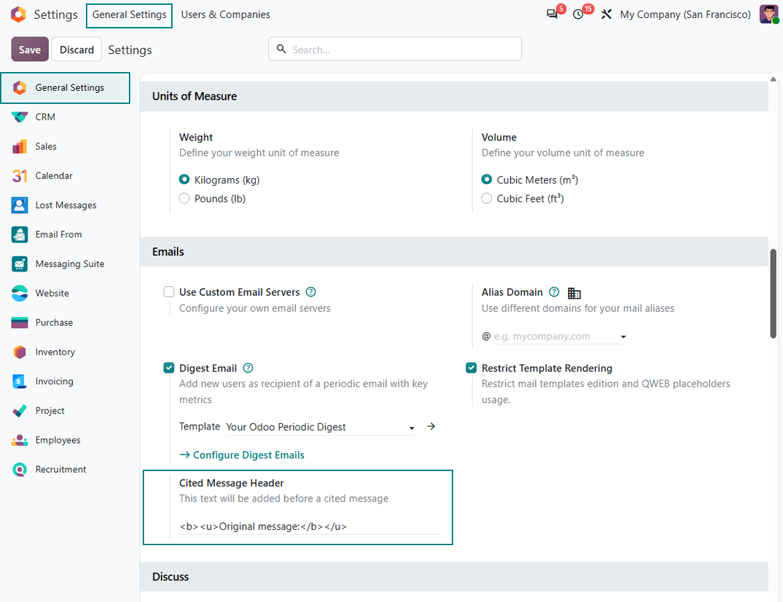 Cited message header setting
