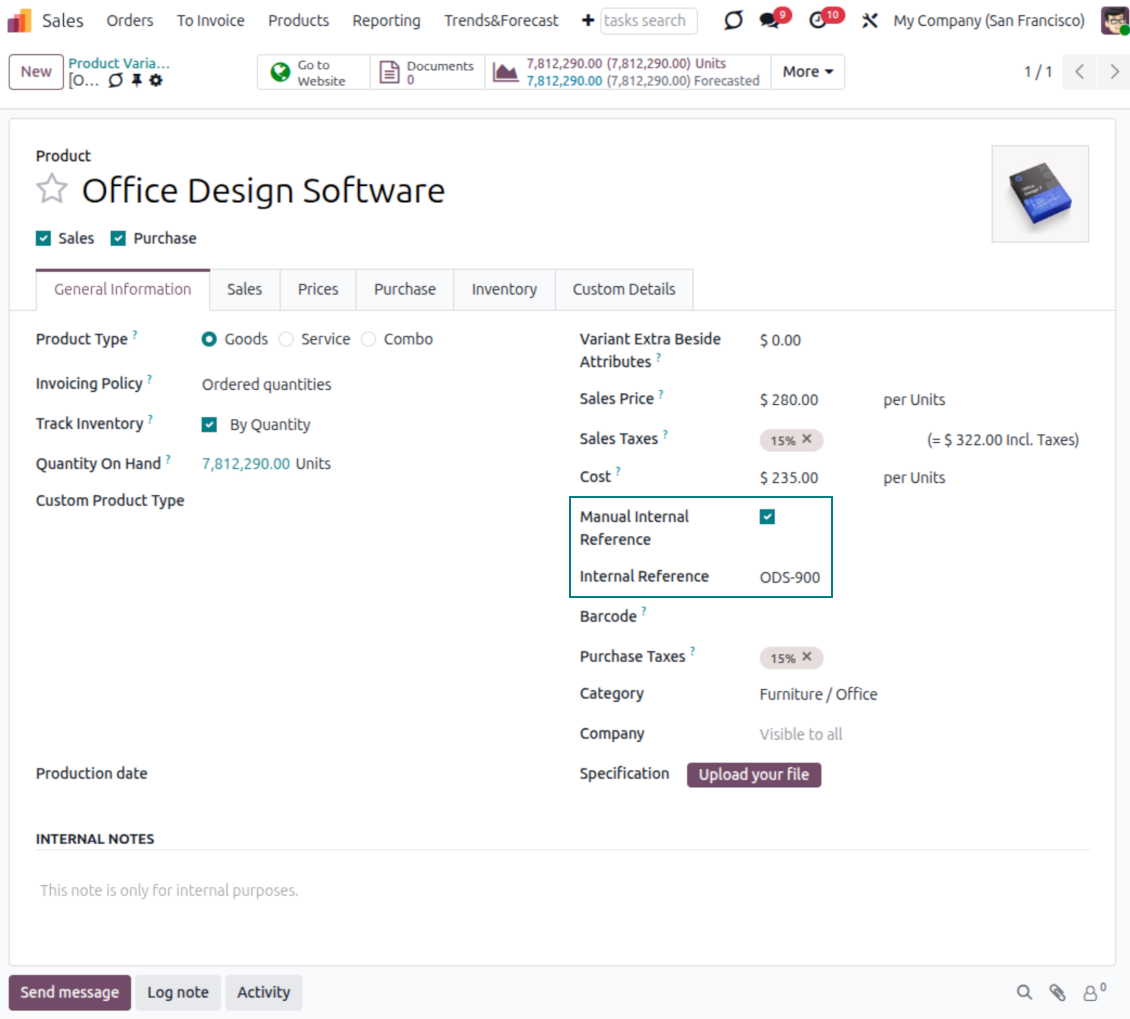 Opción Referencia manual de Odoo para omitir actualizaciones automáticas de la referencia interna