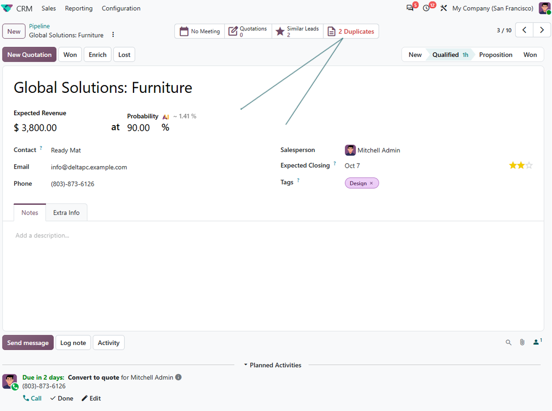 Potential Odoo lead/opportunity duplicates