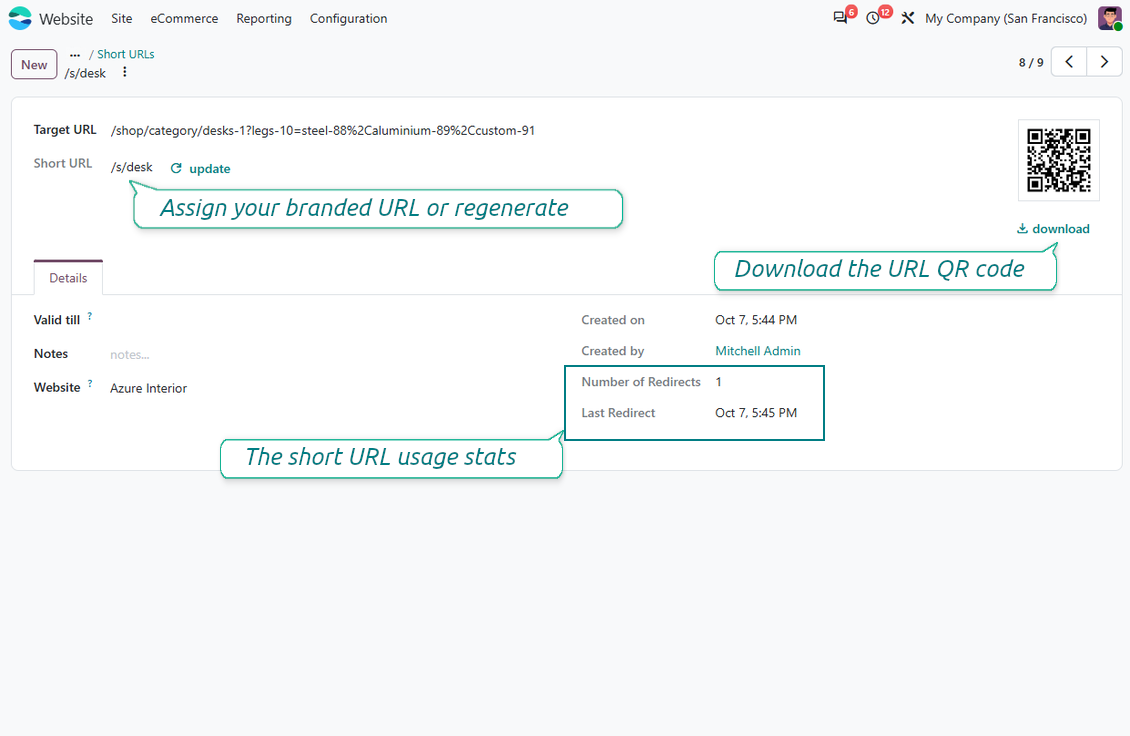 Modify Odoo's short link