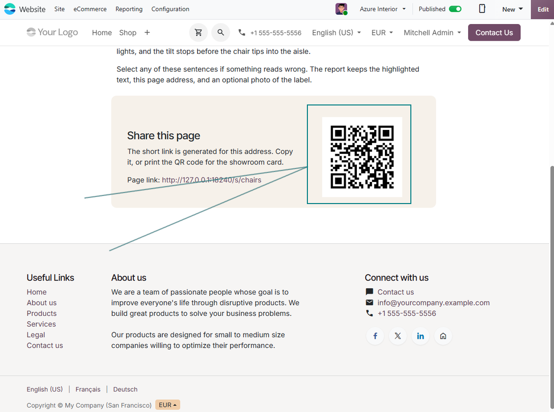 Odoo website QR codes