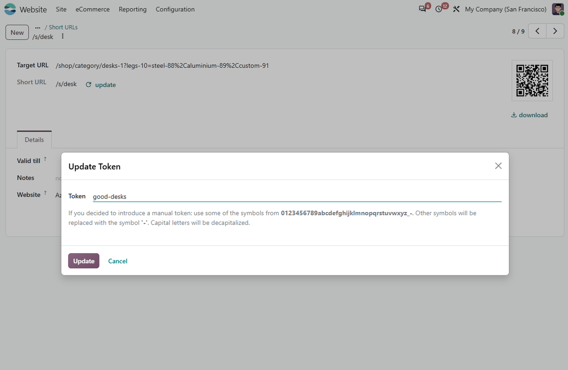 Short URL Odoo form view