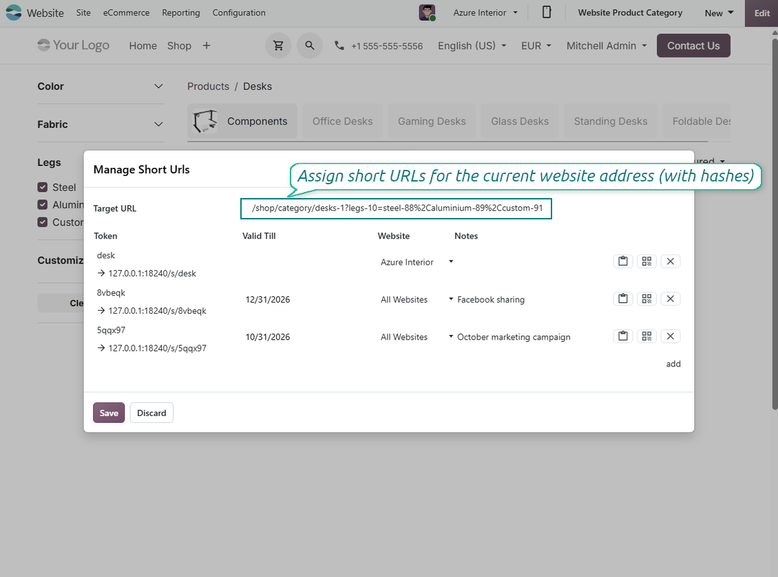 Multiple Odoo short URLs mapped to a single target page