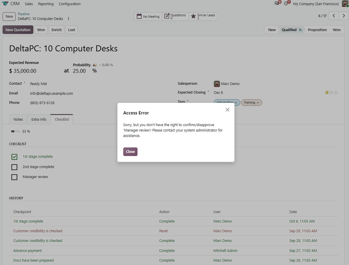 User groups per CRM checkpoint