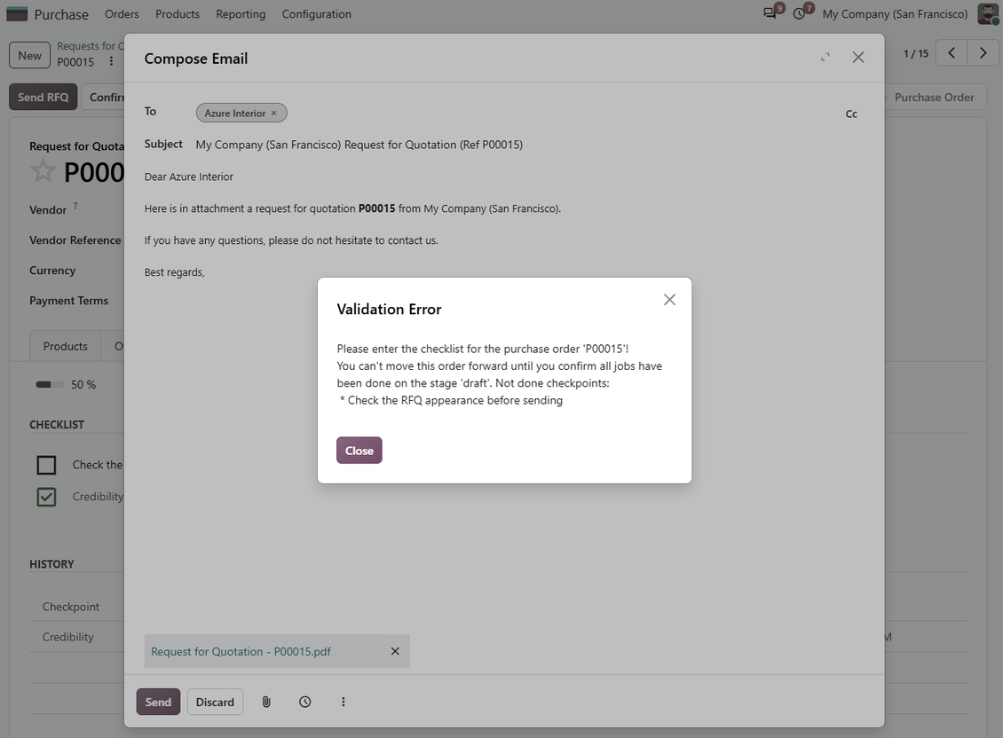 Validation error: the checklist is not approved