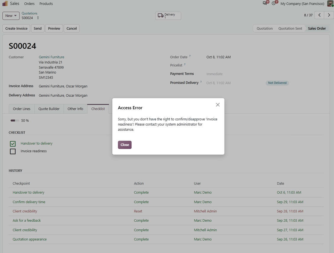 User groups per sales checkpoint