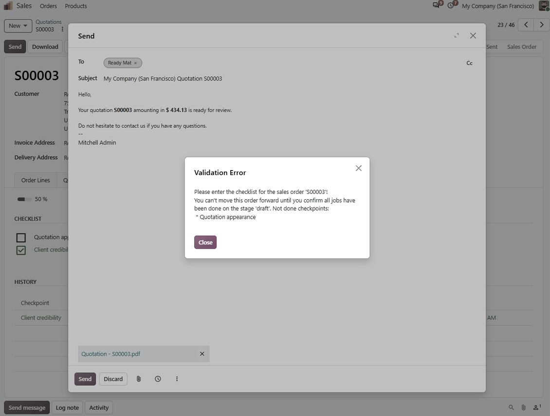 Validation error: the checklist is not approved