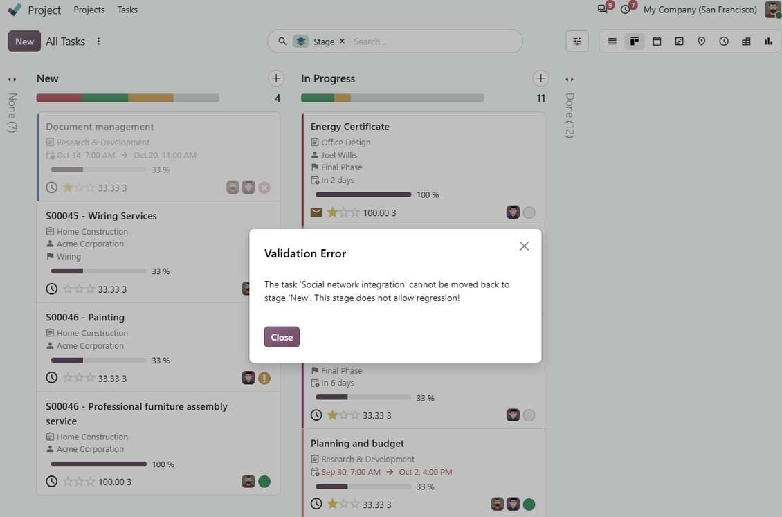 Odoo project warning: moving back is restricted
