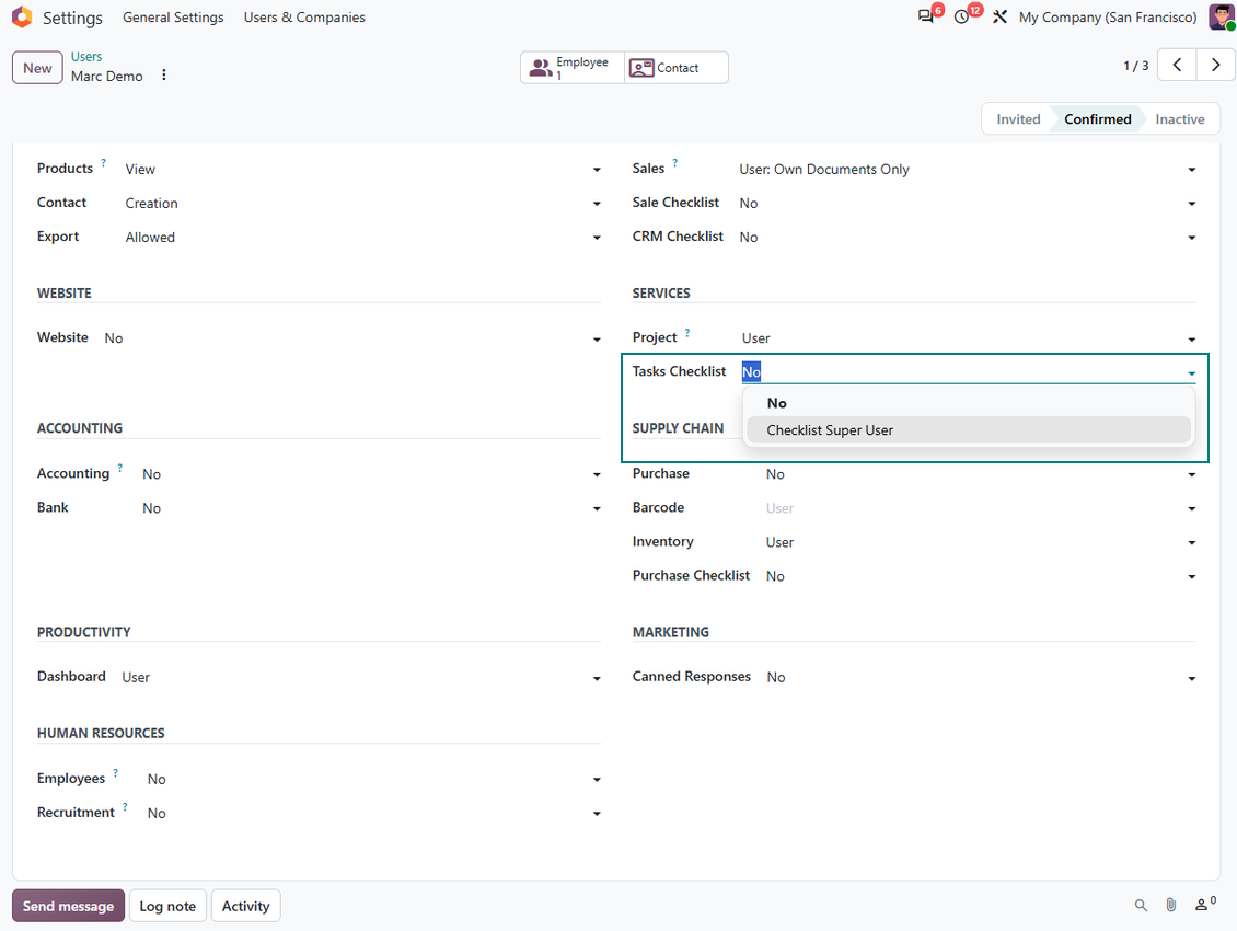 Task checklist super user
