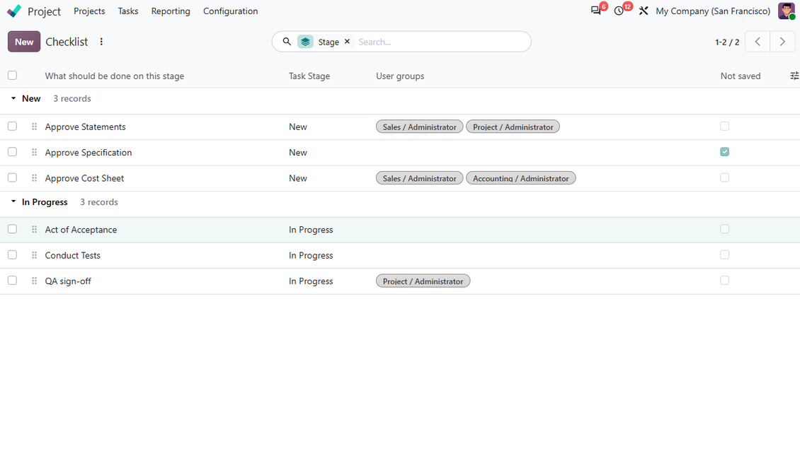 Manage project check items