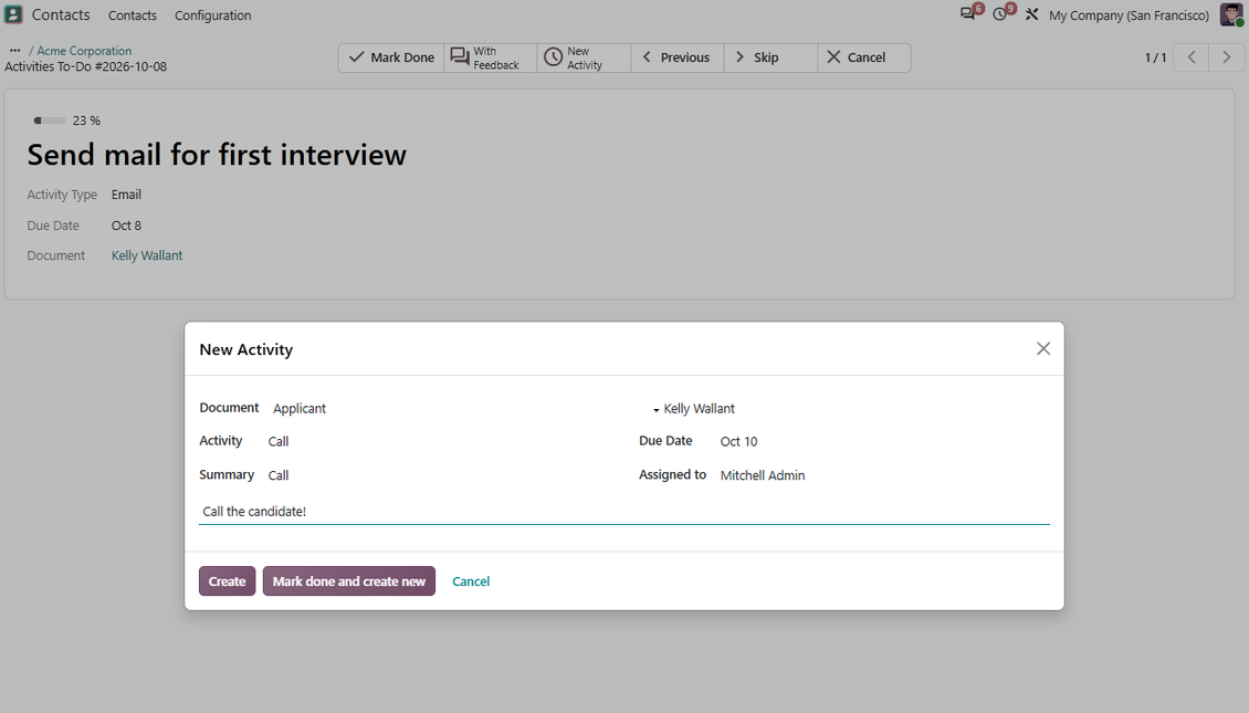 Odoo activities: create right from the to-do interface