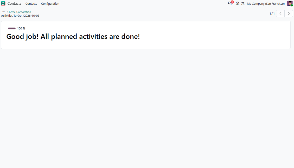 Activities to-do: the final success page