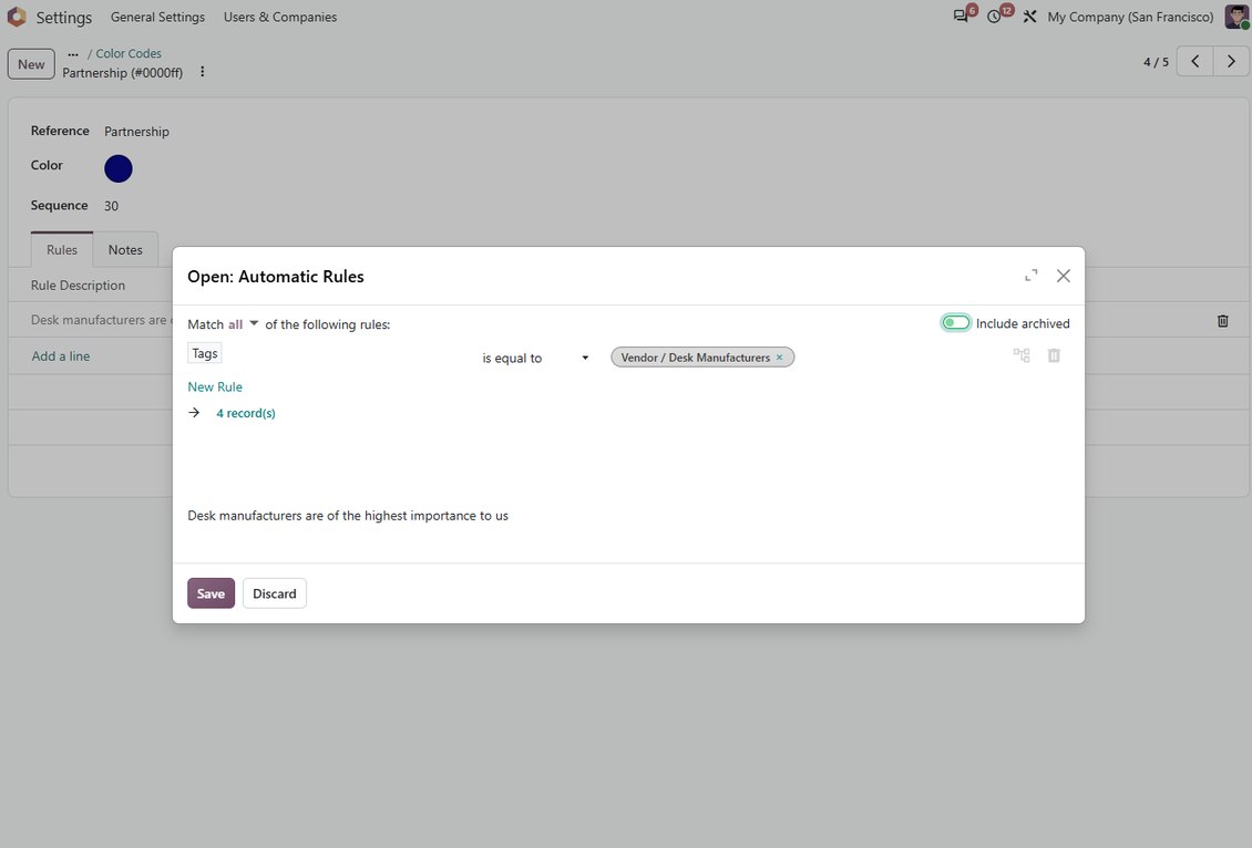 Odoo automatic color code rules configuration for partner scoring