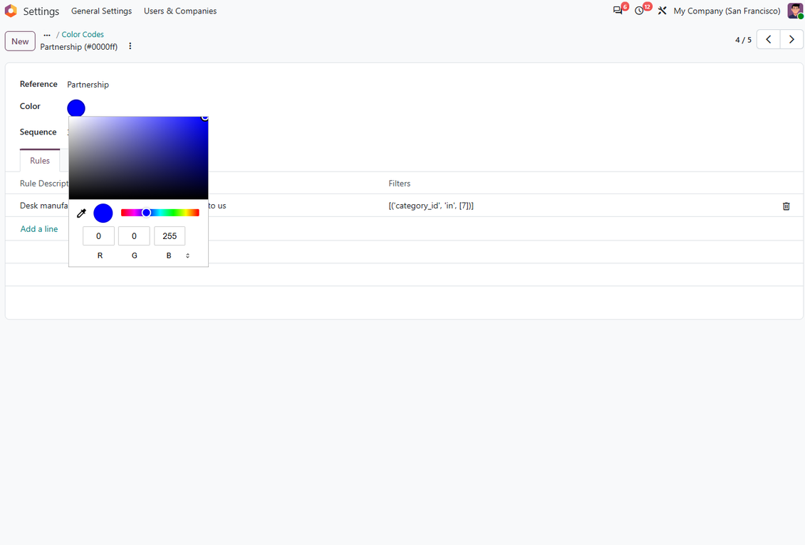 Edit colors for contact codes