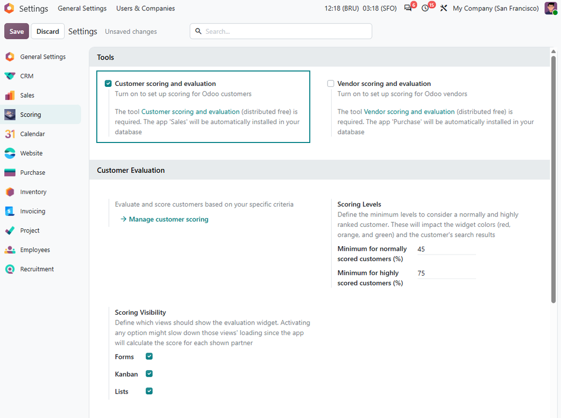 Page de configuration de la notation client