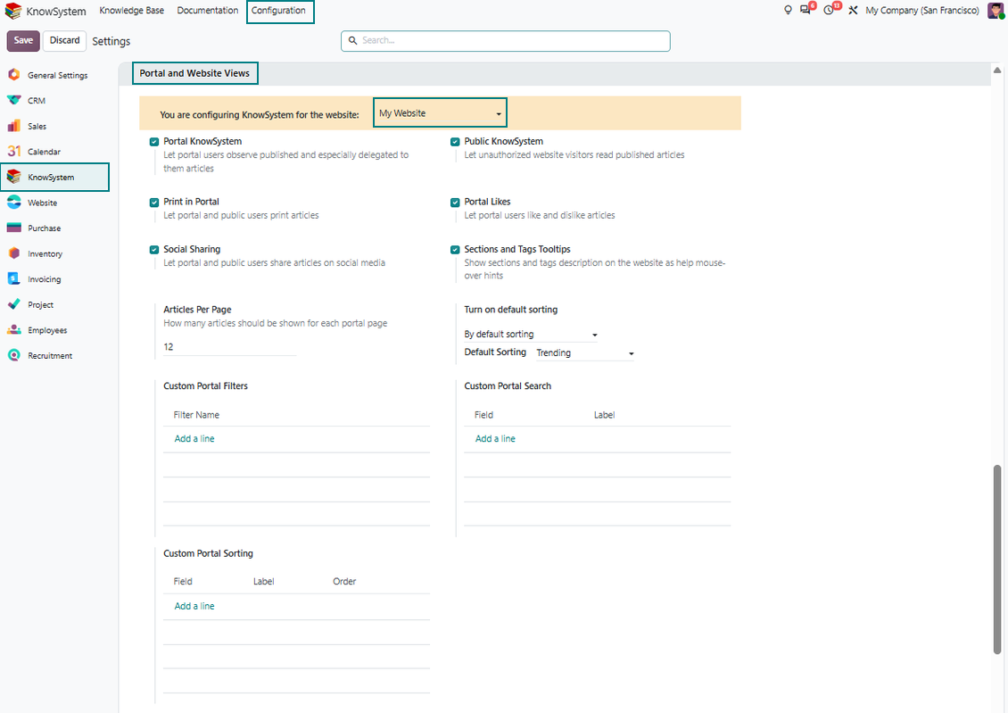 Odoo KnowSystem: portal dan situs web