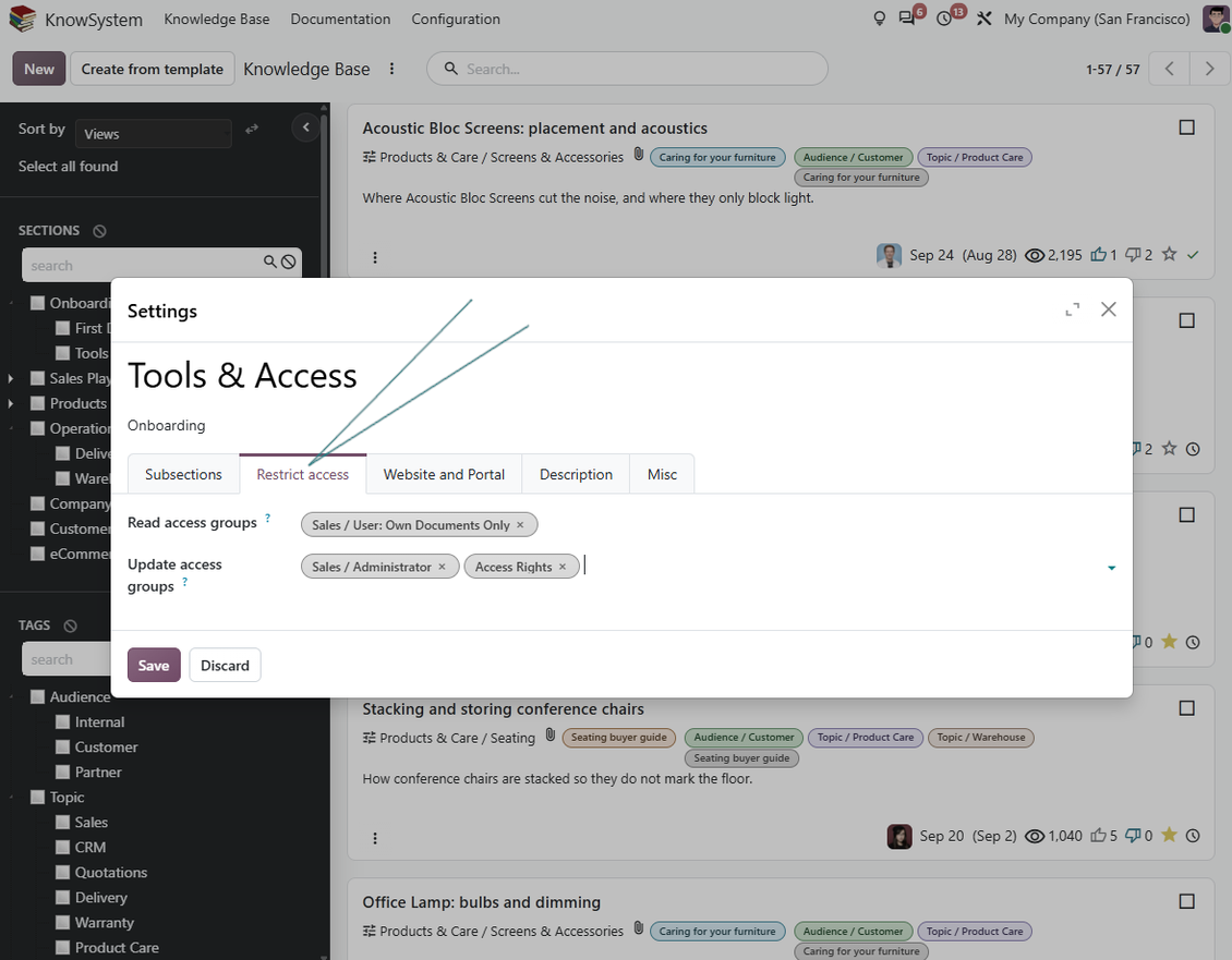 Sistem basis pengetahuan Odoo: bagian