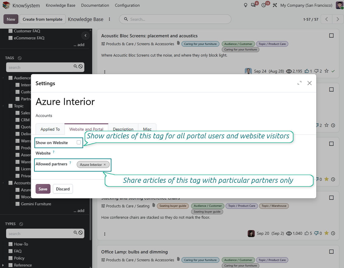 Tag Odoo KnowSystem dan akses portal