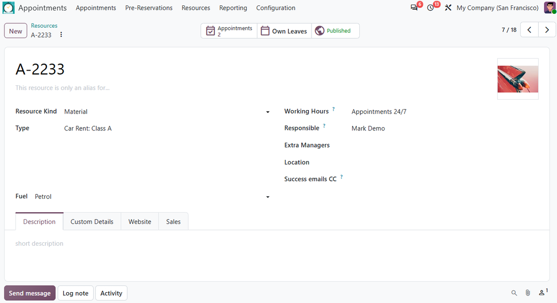 Detail pemesanan kustom di backend Odoo