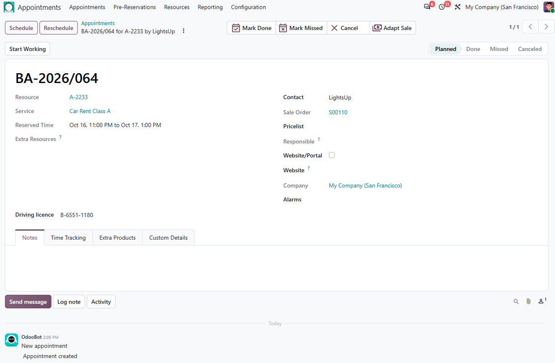 Appointment custom form view