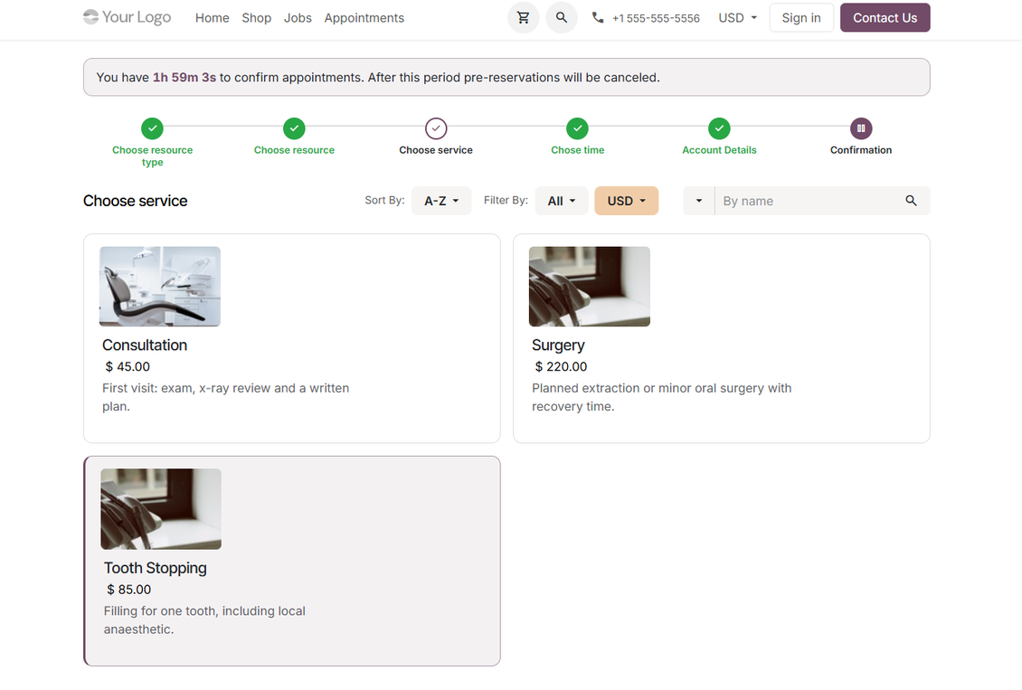 Interactive booking: progress bar