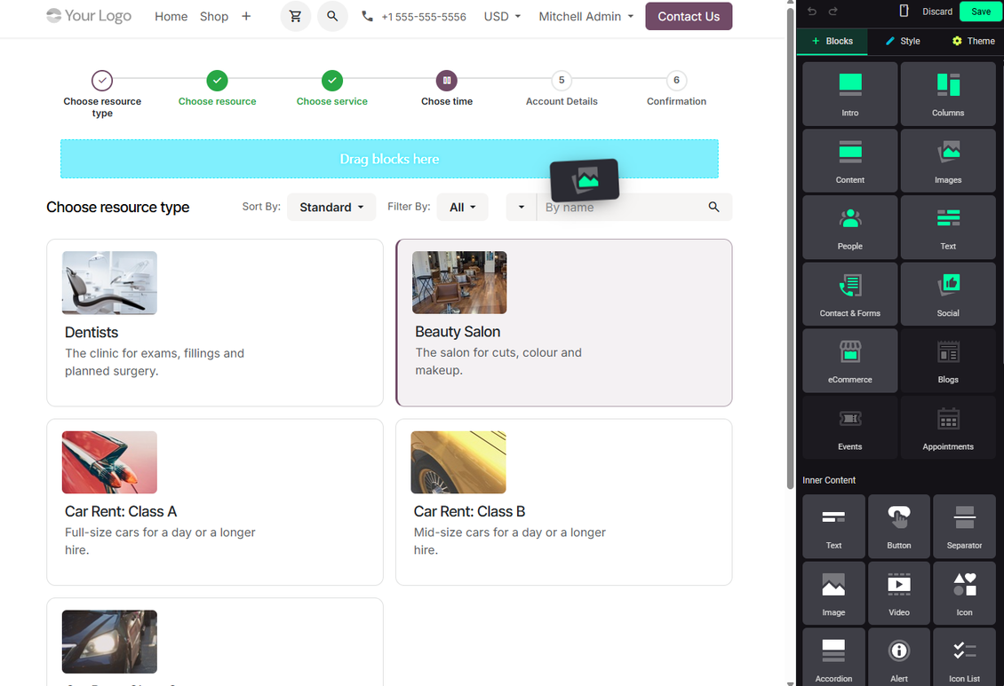 Website builder to describe the reservation process