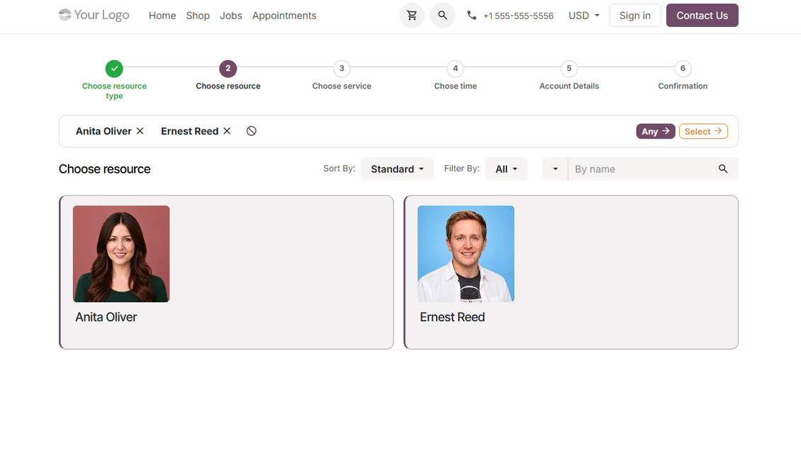 Odoo website resource booking page
