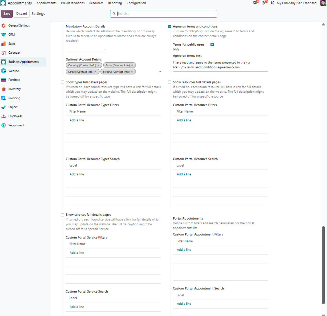 Configuration page: Odoo website-specific options (part 2)