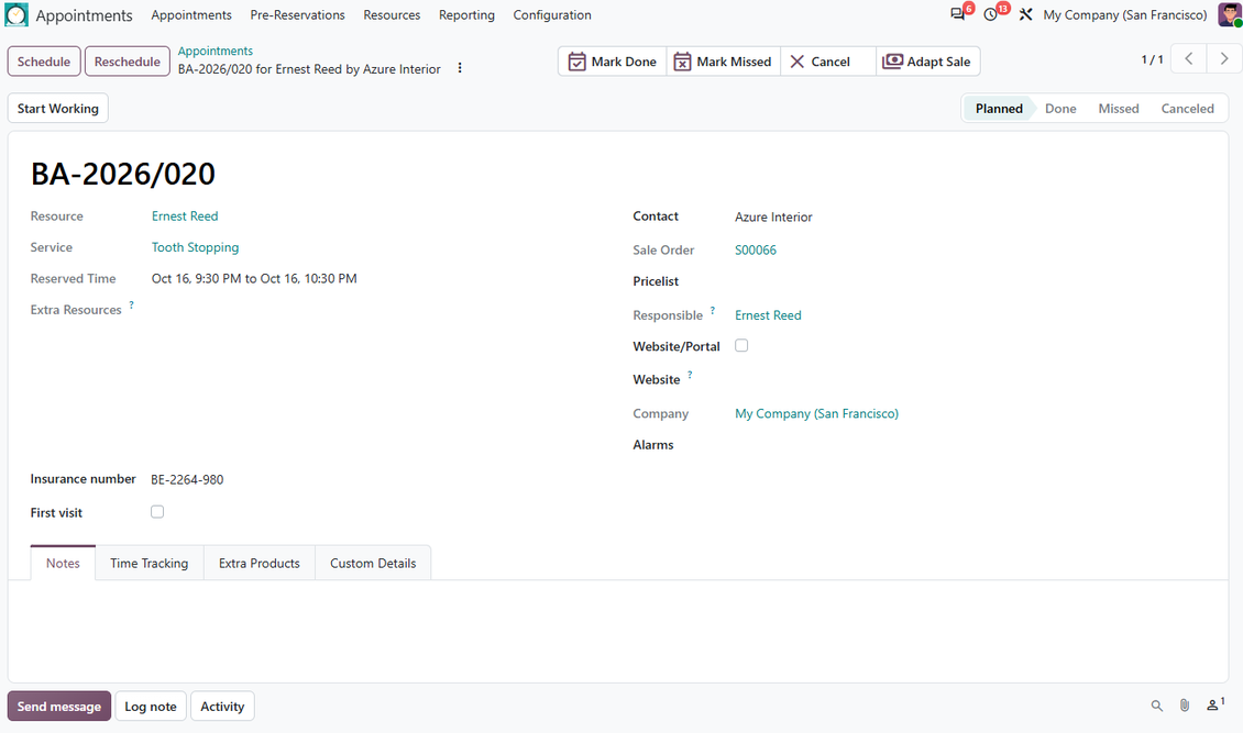 Appointment and Odoo sale order relation
