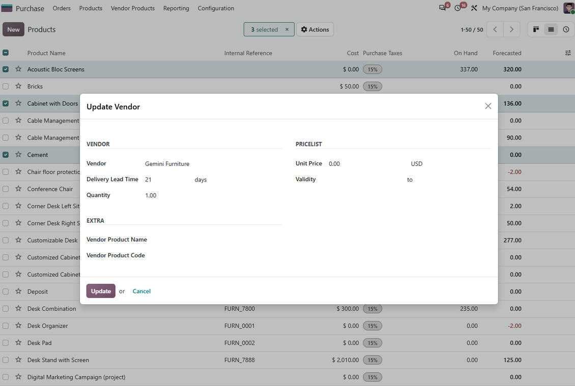 Mass add supplier wizard parameters