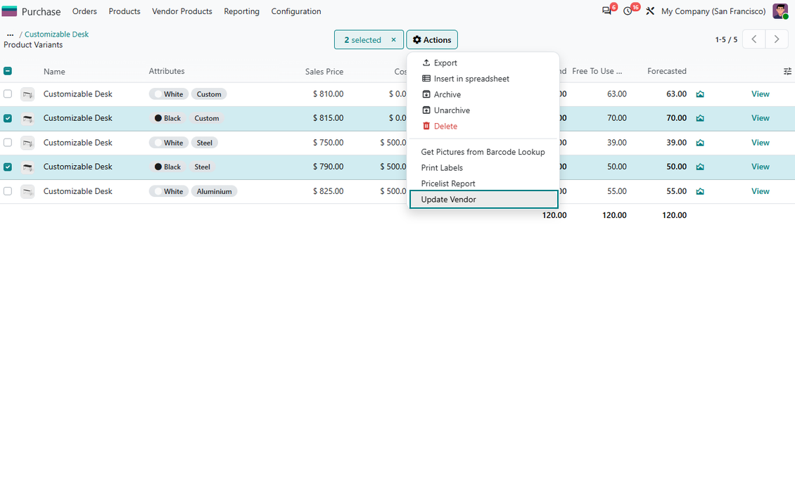 Adding variants' vendors