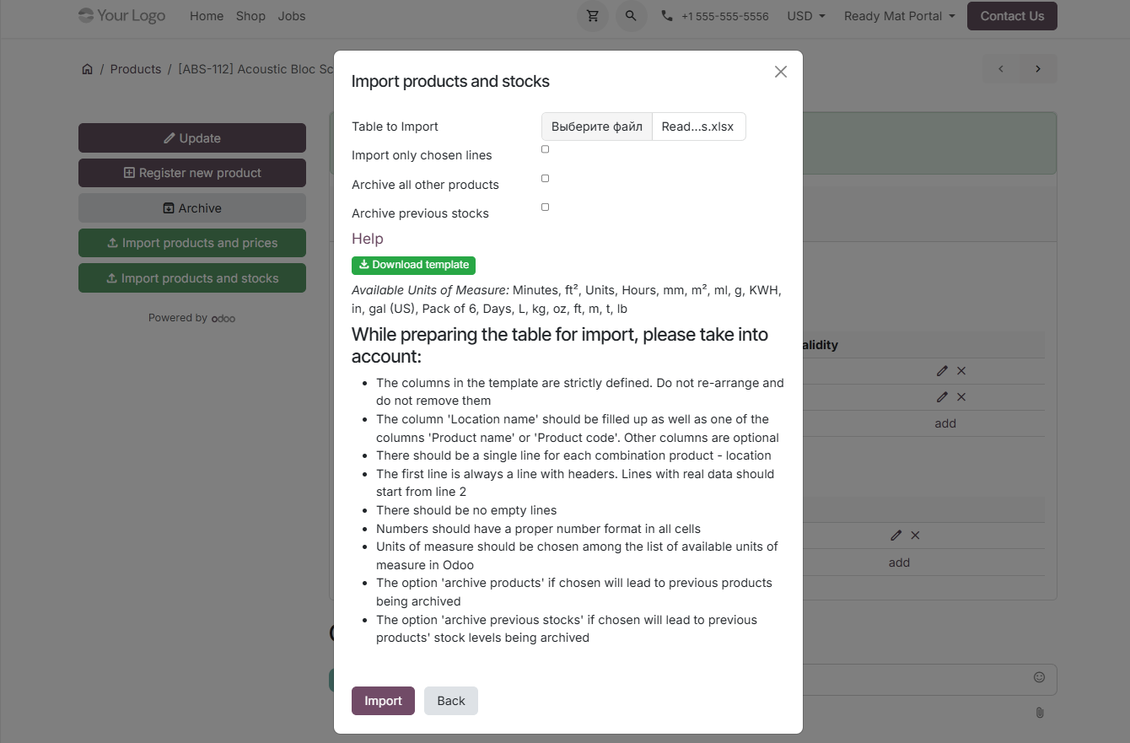 Importing vendor products and stocks in the Odoo portal