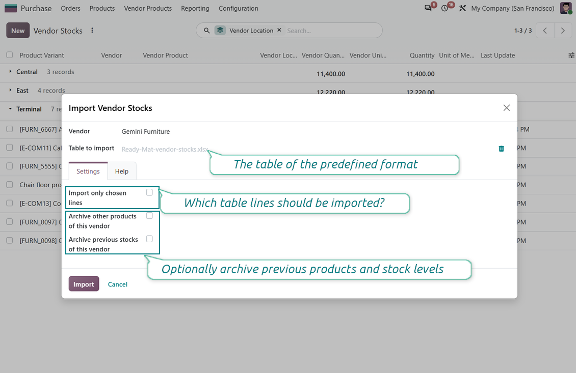 The wizard to import supplier products and stocks