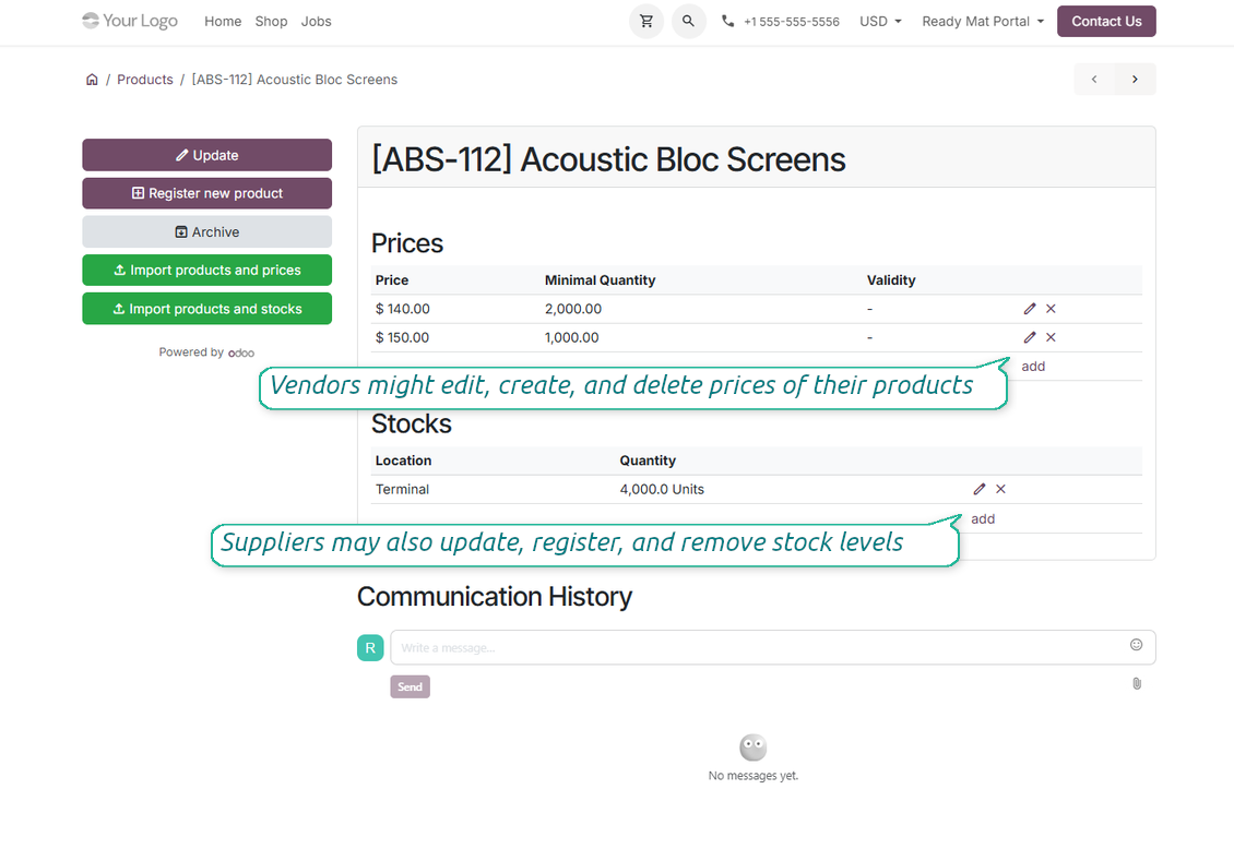 Odoo vendor portal: product card