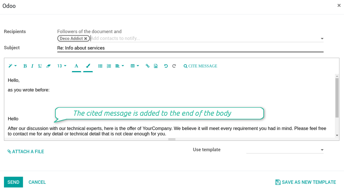 Cited messages in email composer