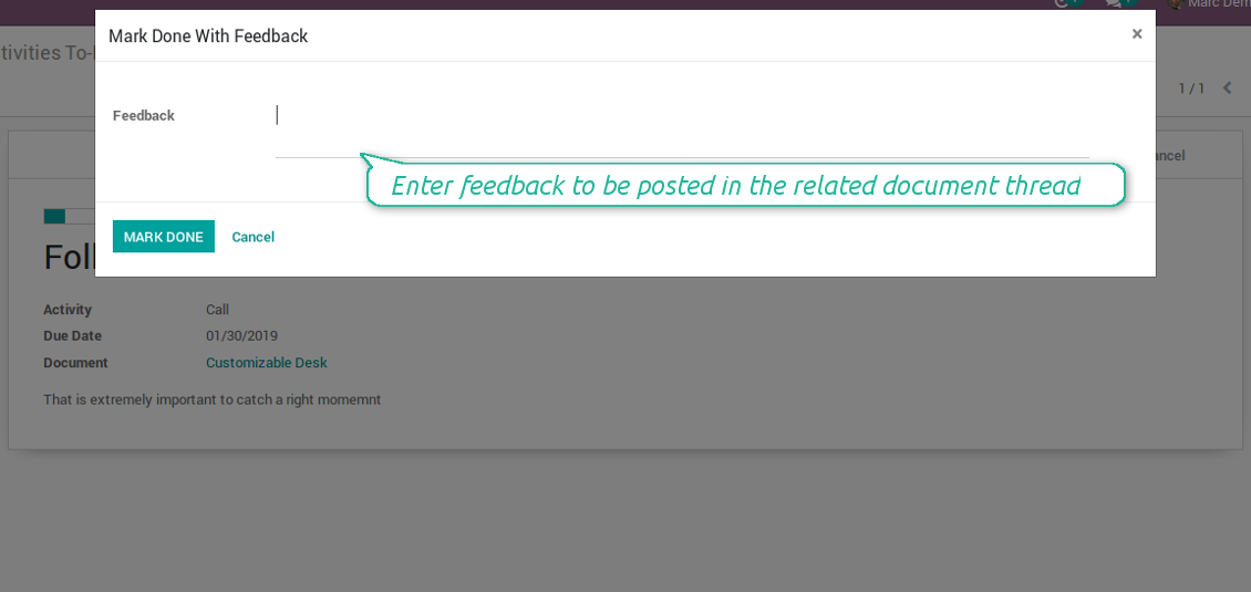 Mark activity done with comments