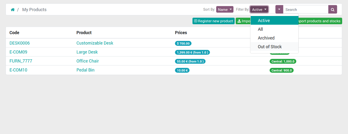 Supplier portal: products