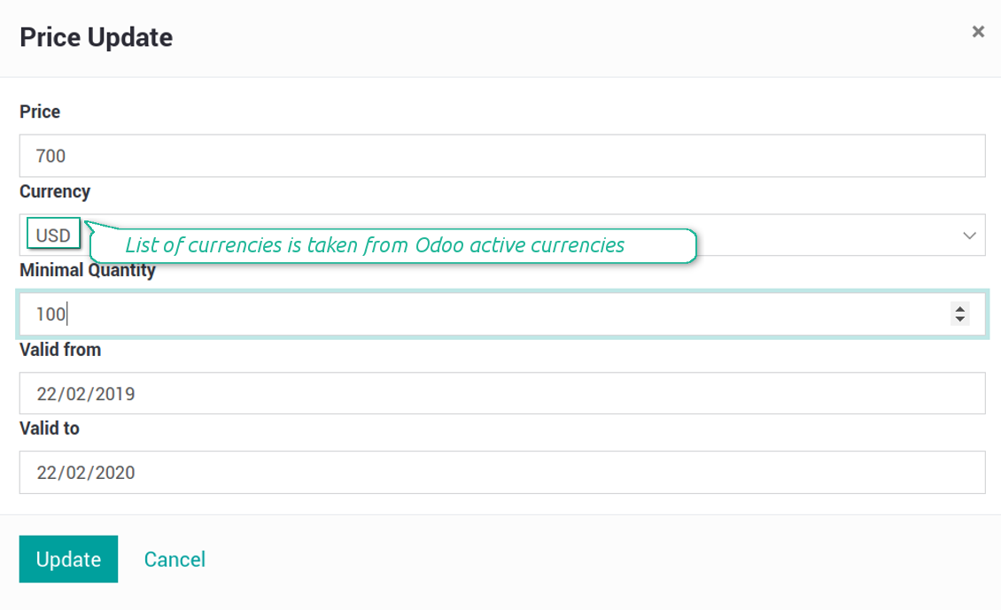 Vendor prices change in portal