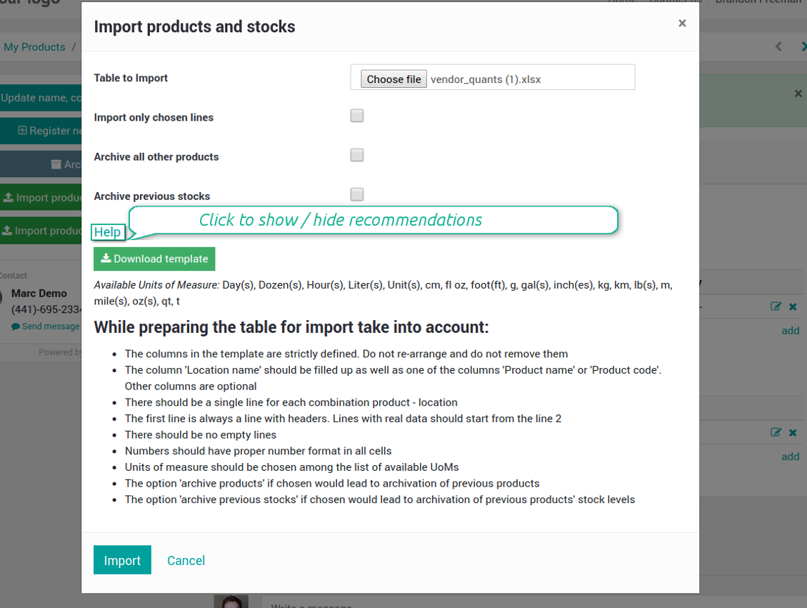 Supplier products and stocks portal import
