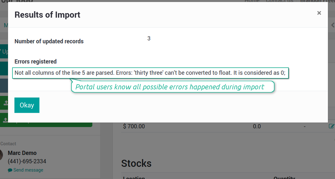 Import results and errors