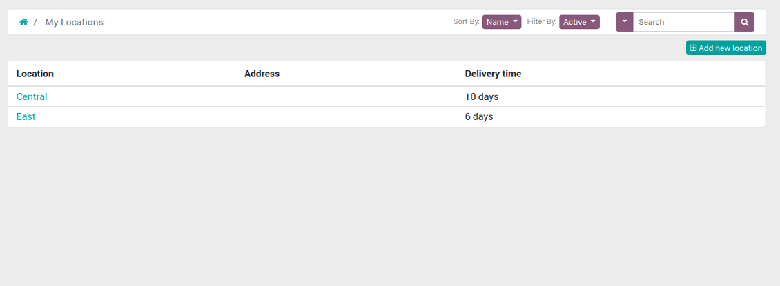 Vendor locations list in portal