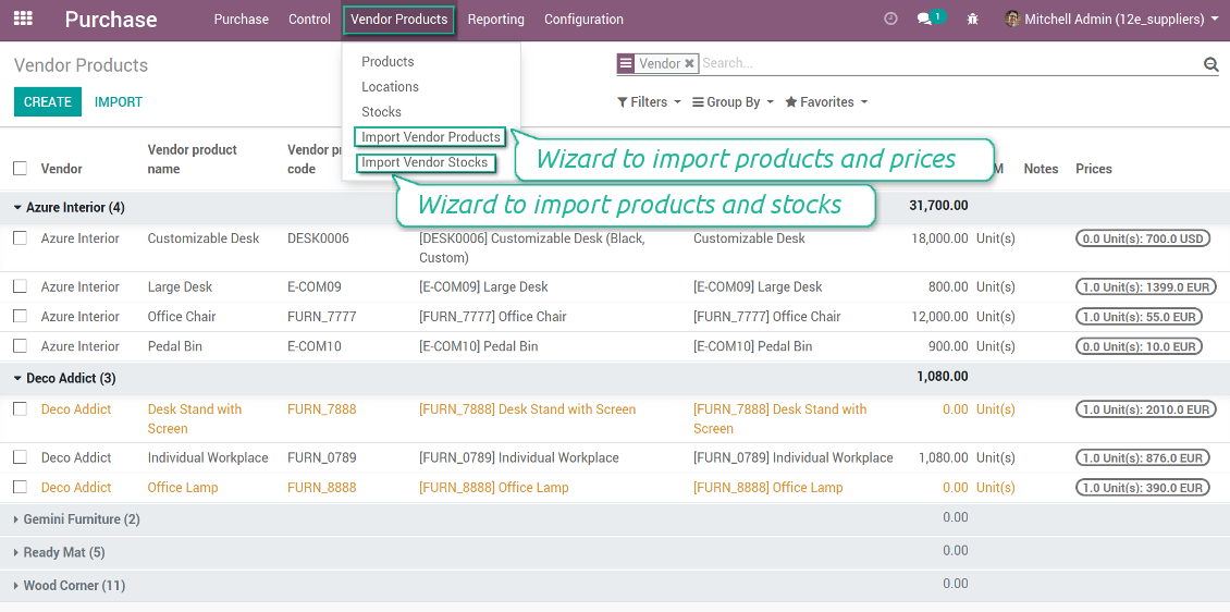 List of supplier products