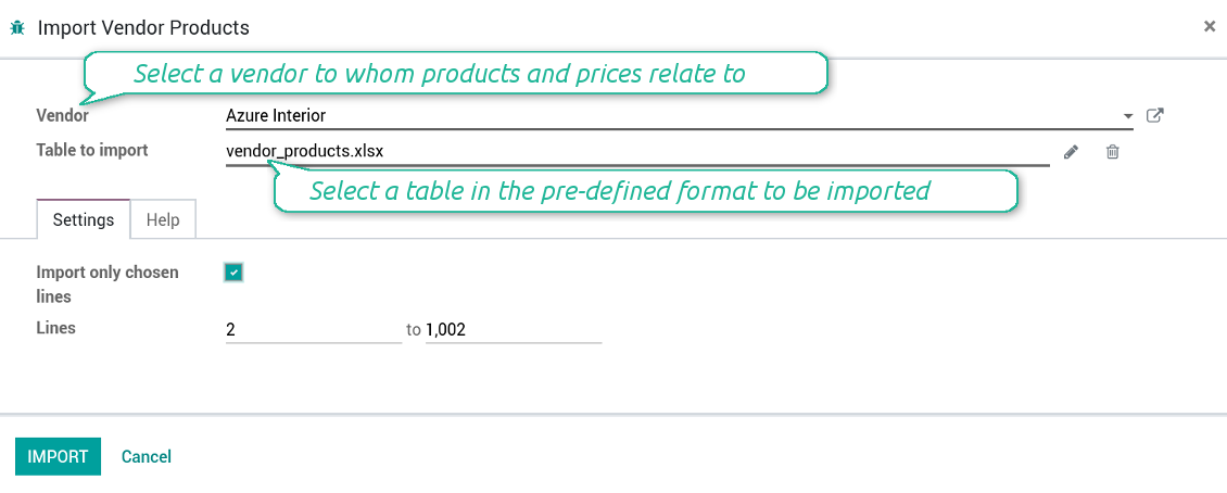 Wizard to import suppliers' products and prices