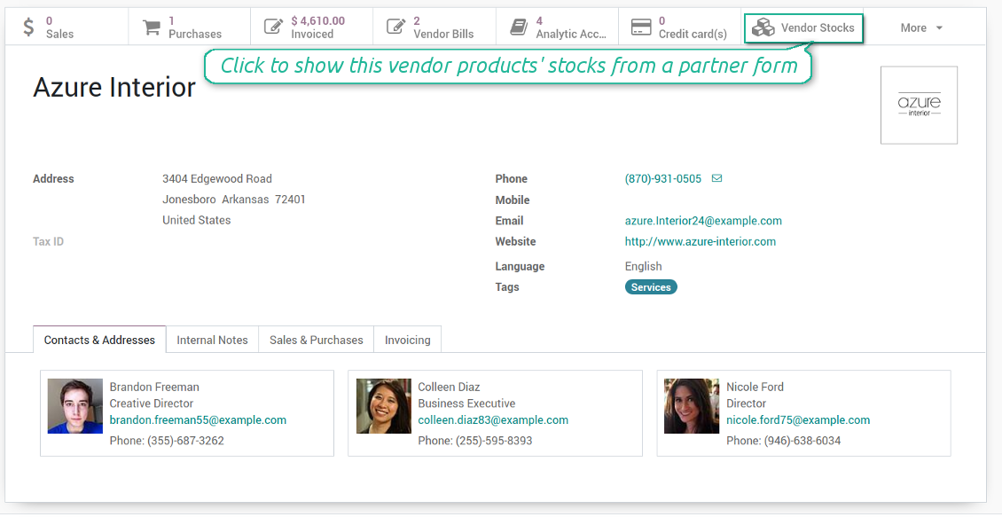 Vendor stocks on partner form